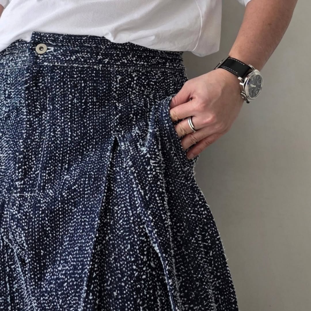 SAGE NATION / Box Pleat Trouser Denim - Indigo Snow Nep