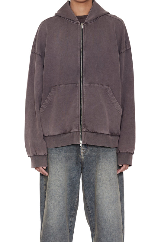CODA / Brown Washed Distressed Zip Up Hoodie