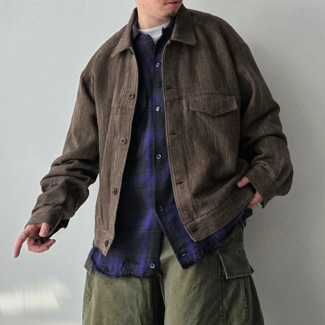 ANCELLM / Melange Wool Work Shirt Blouson (Brown)