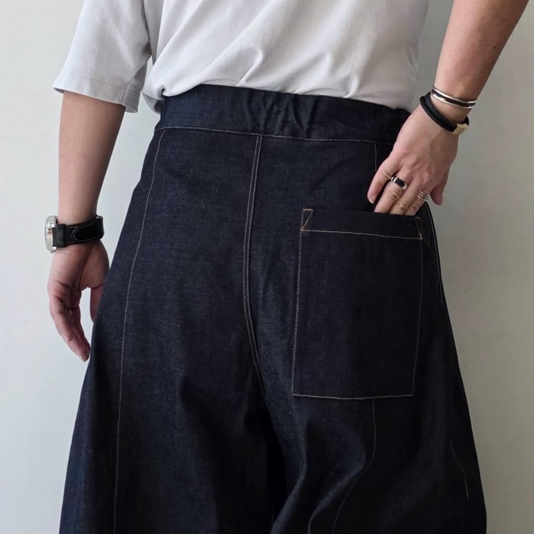 SAGE NATION / Denim Raw Box Pleat Trousers