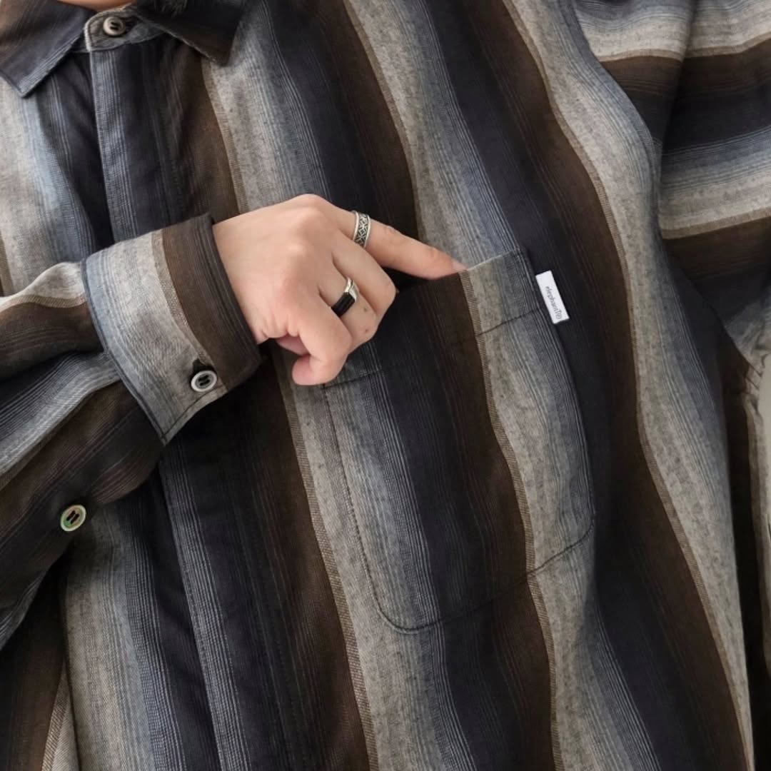 ELEPHANT TRIBAL FABRICS / Zip Ombre Stripe Shirt (Brown)