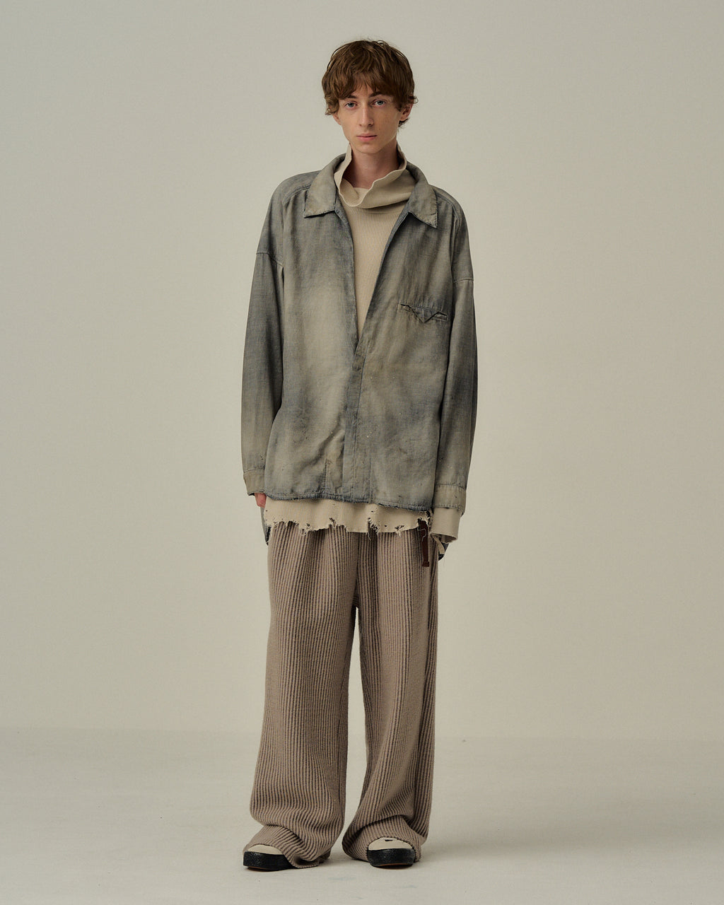 ANCELLM / Aging Chambray Long Shirt