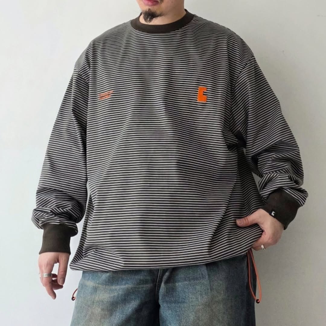 CLESSTE / 'C x Concept' Striped L/S T-Shirt With Drawstrings (Brown x White)