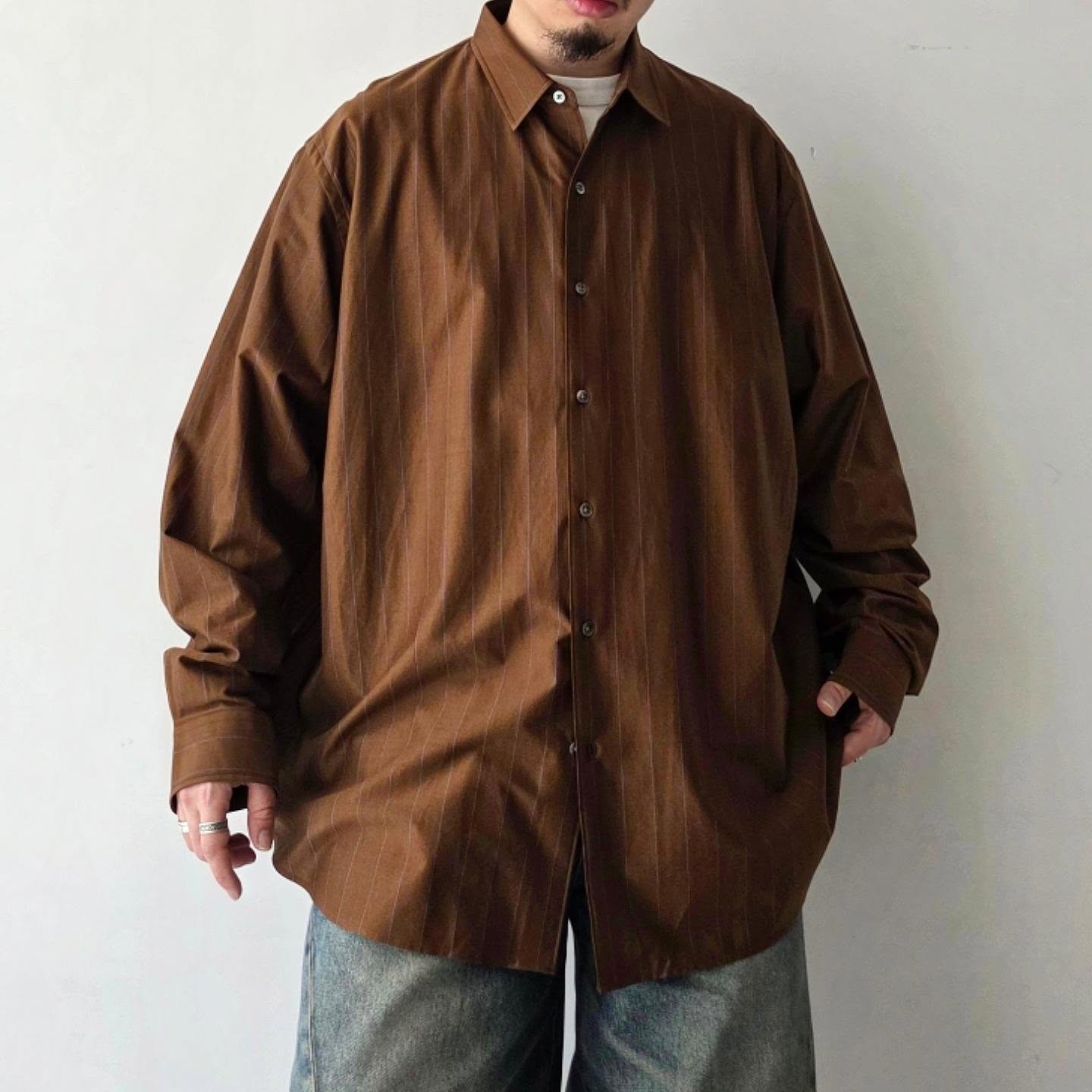 KANEMASA PHIL / 46G Atmosphere Stripe Shirt (Brown Blue)