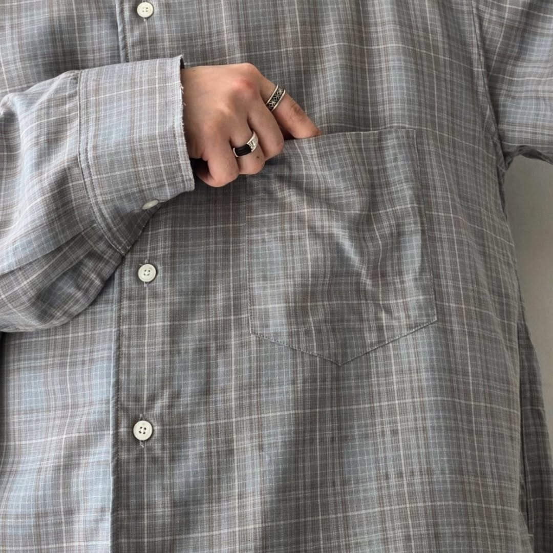 ANCELLM / Aging Rayon Check Shirt (Blue)