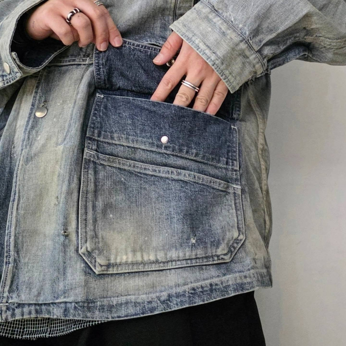 ANCELLM / Aging Denim Half Jacket (Indigo)