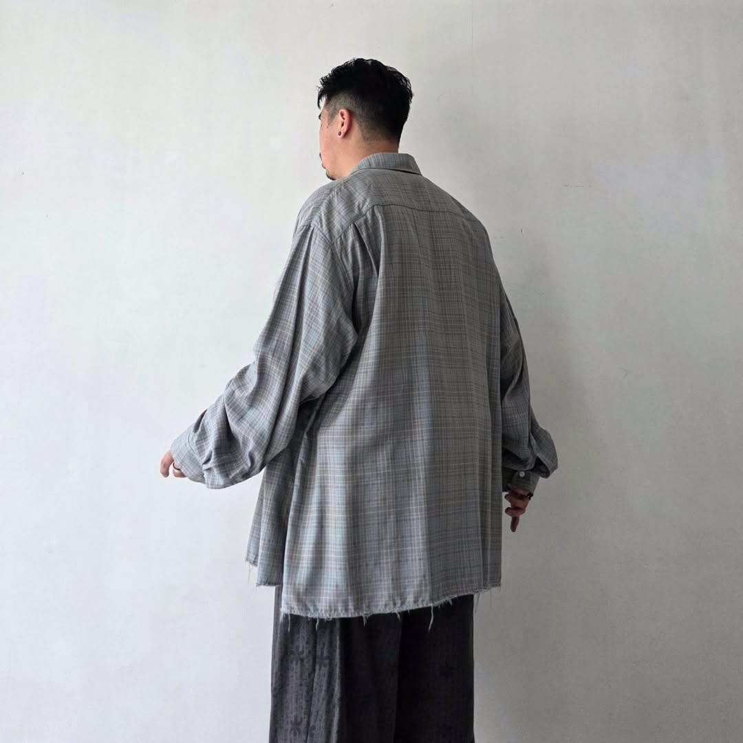ANCELLM / Aging Rayon Check Shirt (Blue)