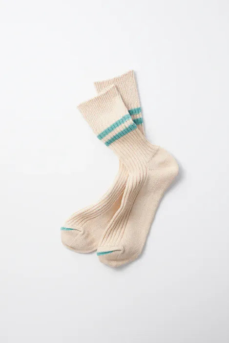 ROTOTO / Hemp Organic Cotton Stripe Socks (White Sand / Turquoise)