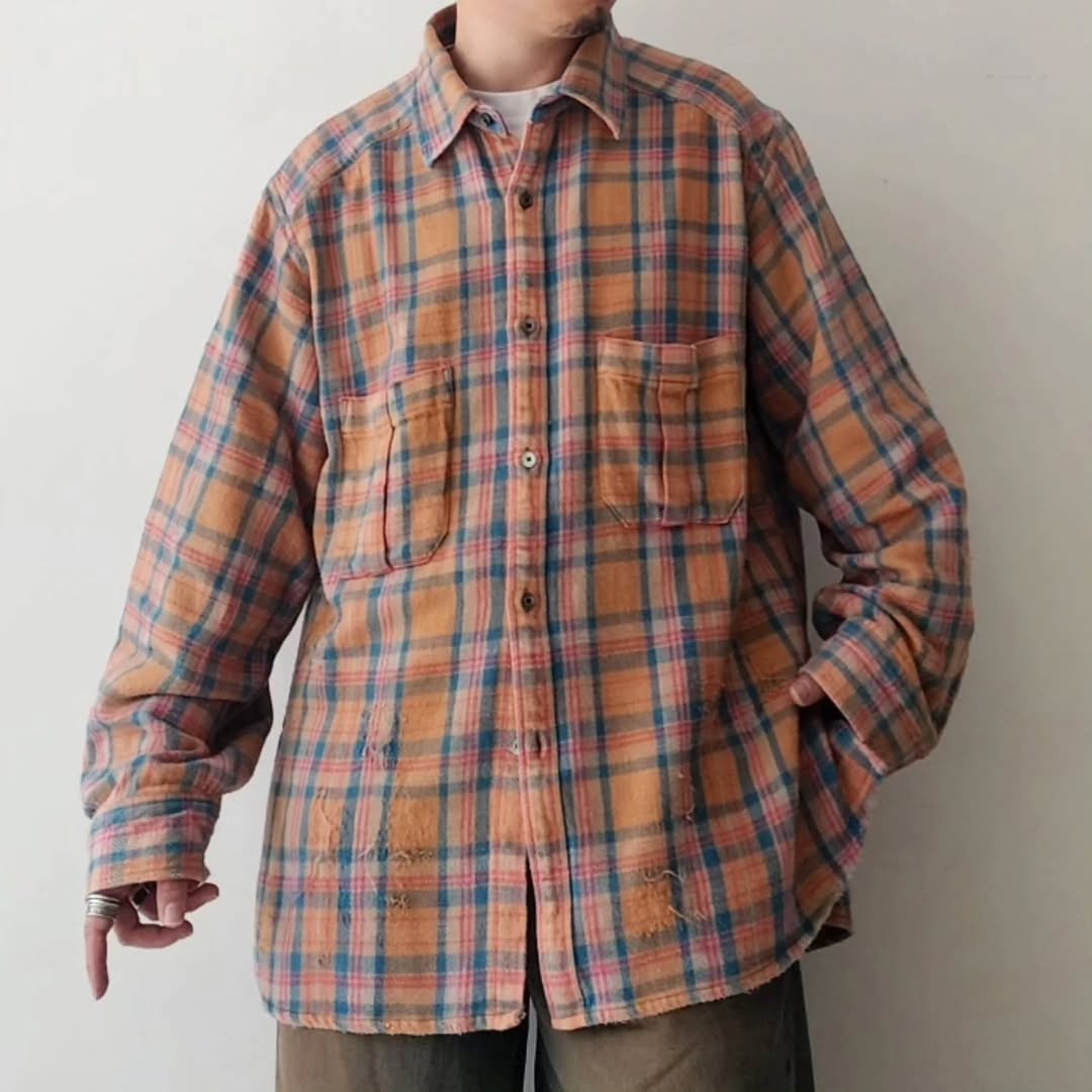 ANCELLM / Nel Check Over Work Shirt (Camel)