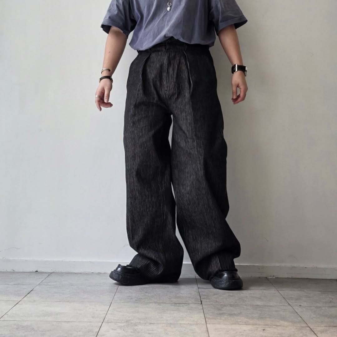 SABY / Tuck Baggy Type 2 - Stripe Denim One Wash - (Black OW)