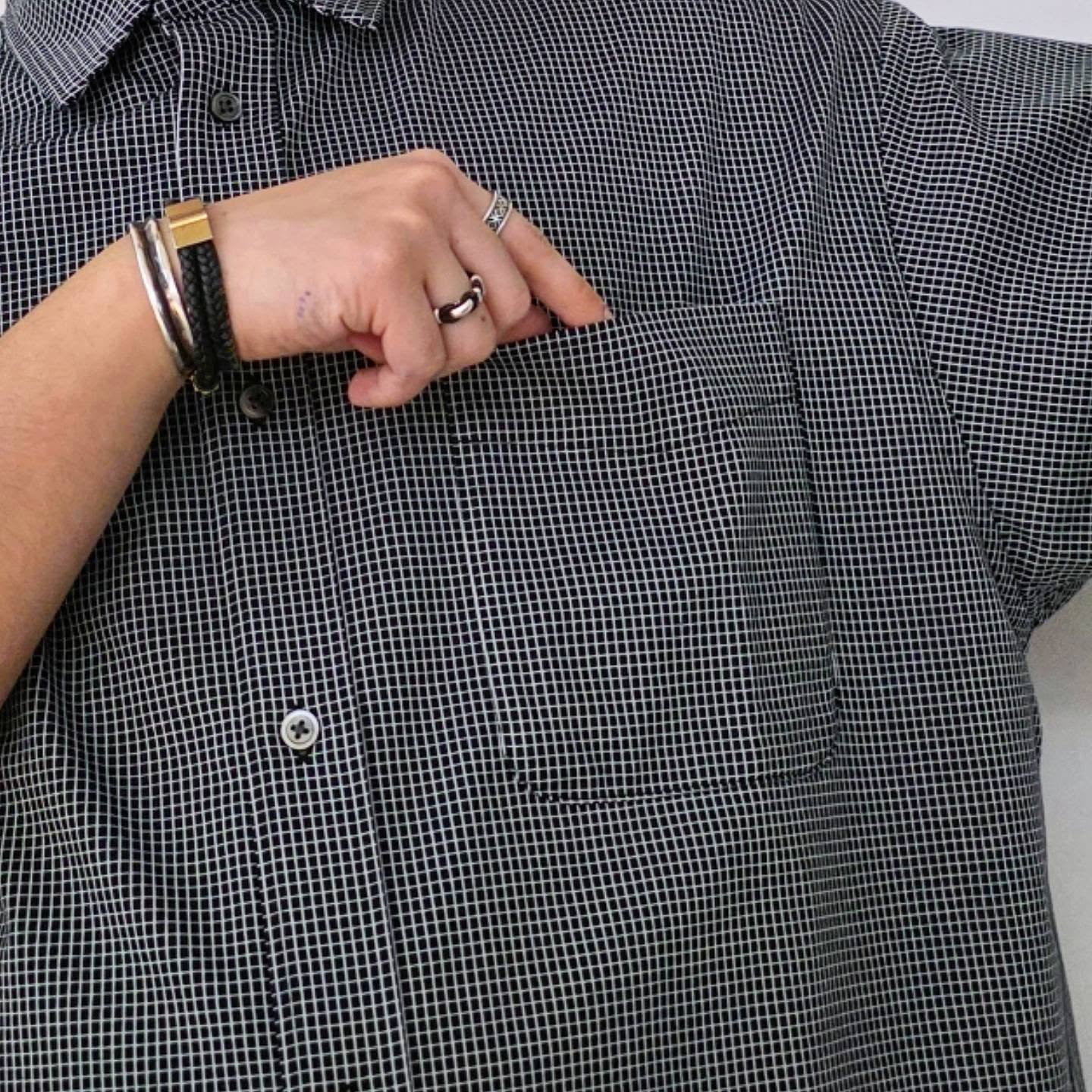 CLESSTE / Mini Grid Check 36G Knit Everyday S/S Shirt (Black x White)