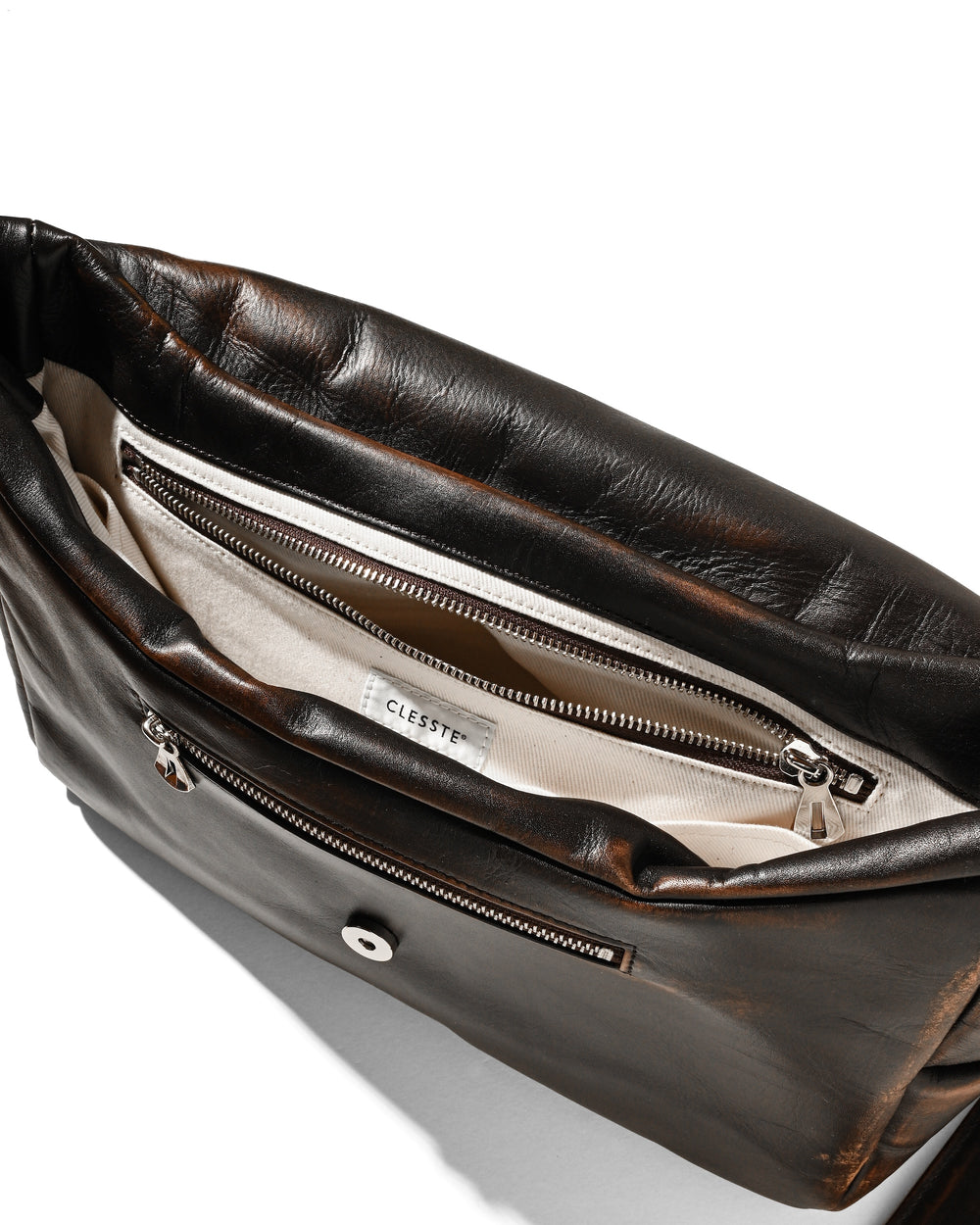 CLESSTE / Vintage Leather Padded Flap Holiday Bag (Brown)