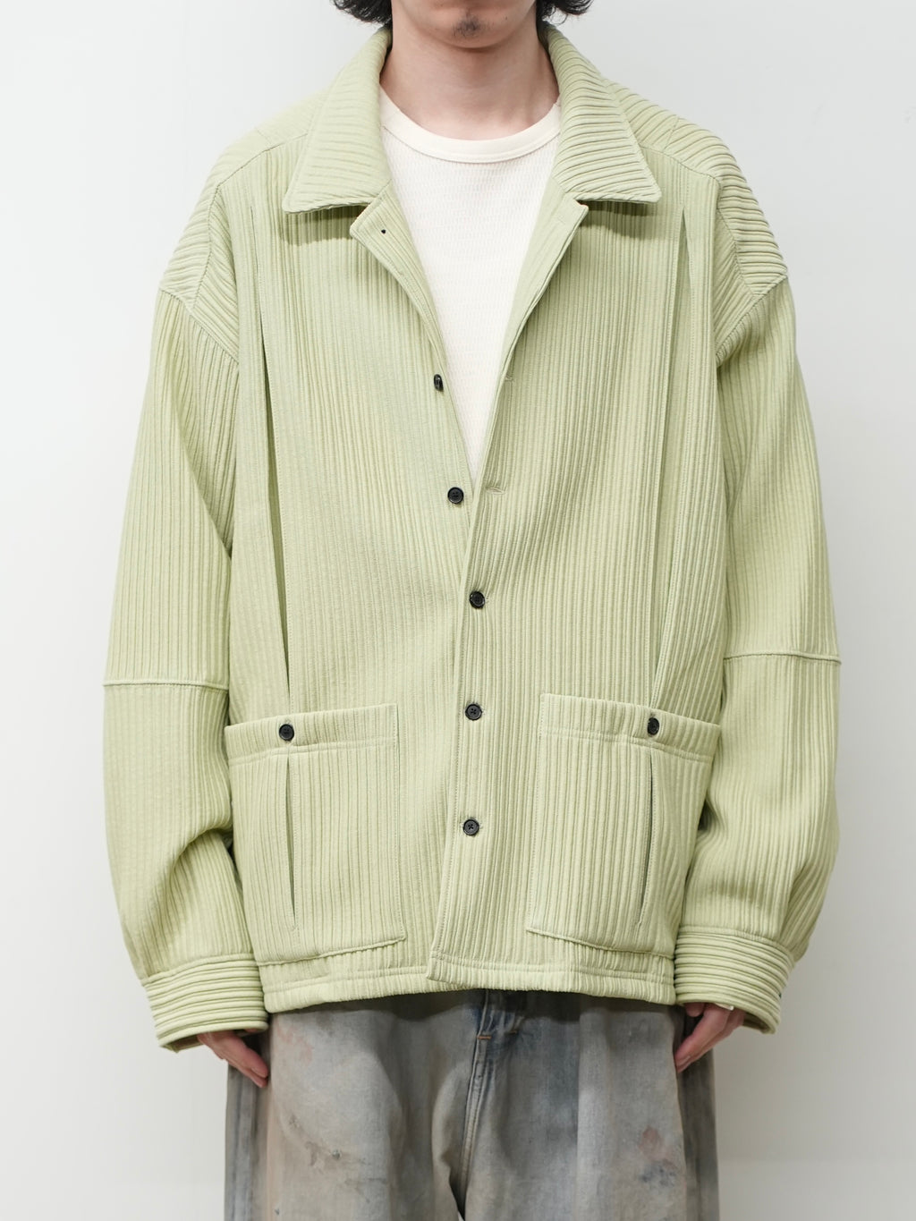 ANCELLM / Wrinkled Stripe Shirt (Wasabi)