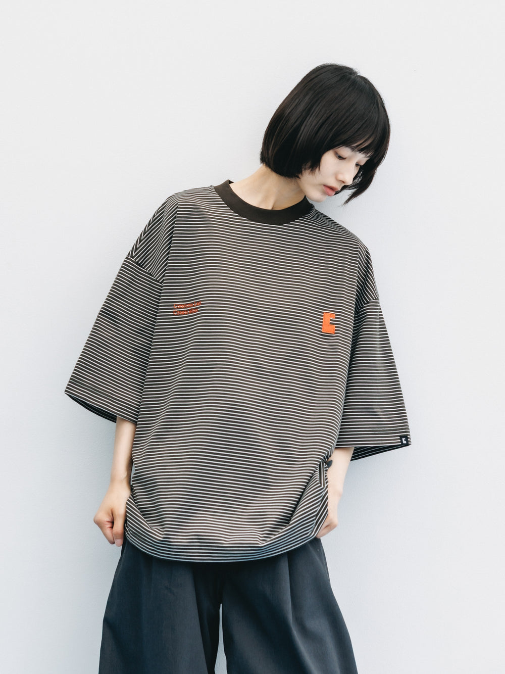 CLESSTE / 'C x Concept' Striped S/S T-Shirt With Drawstrings (Brown x White)