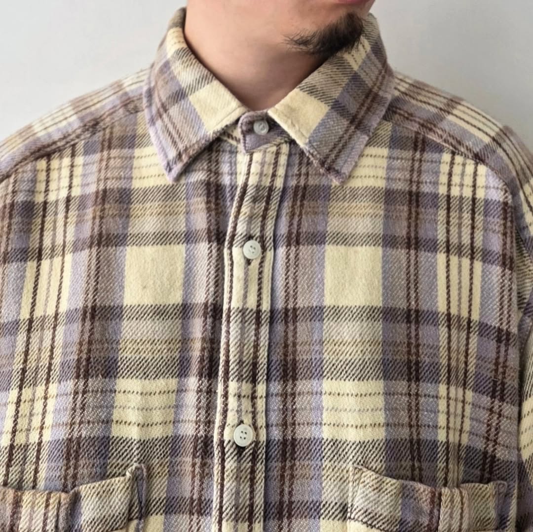 ANCELLM / Nel Check Over Work Shirt (Ivory)