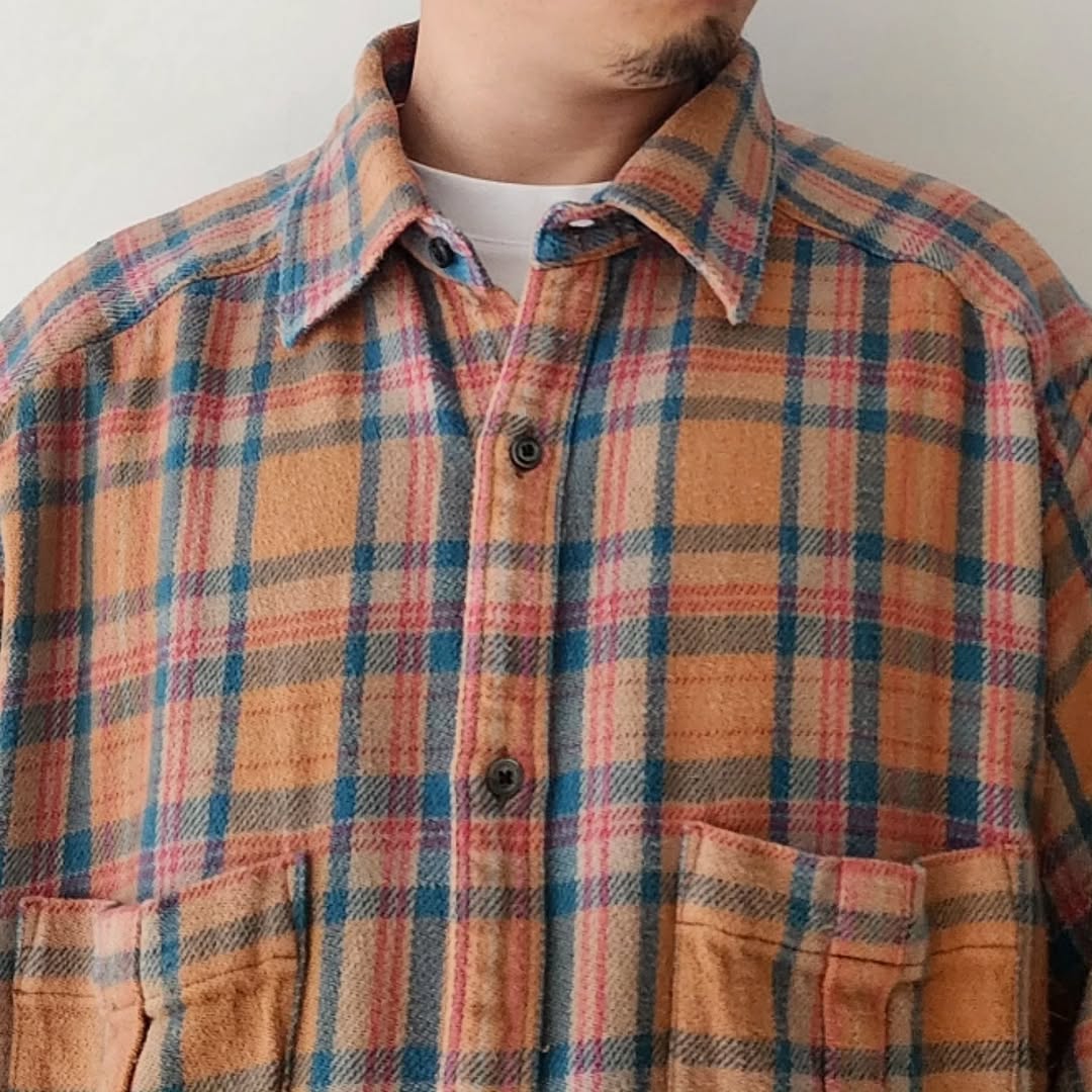 トップス ANCELLM NEL CHECK OVER WORK SHIRT ANCELLM / Nel Check Over Work Shirt (Camel) – Tree and Branch