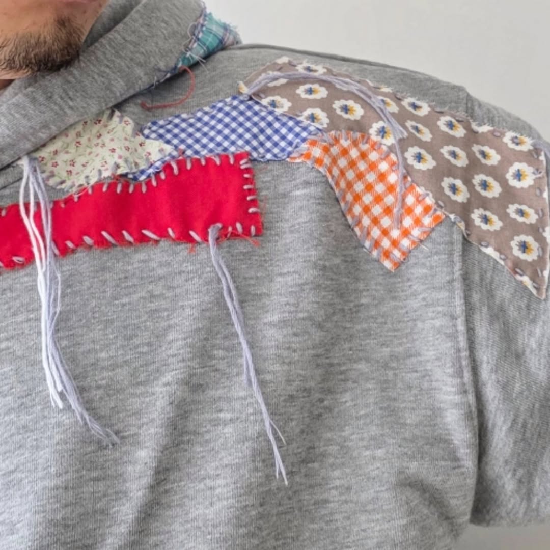 DISCOVERED / Patchwork Fabric Sweat Hoodie (Gray)