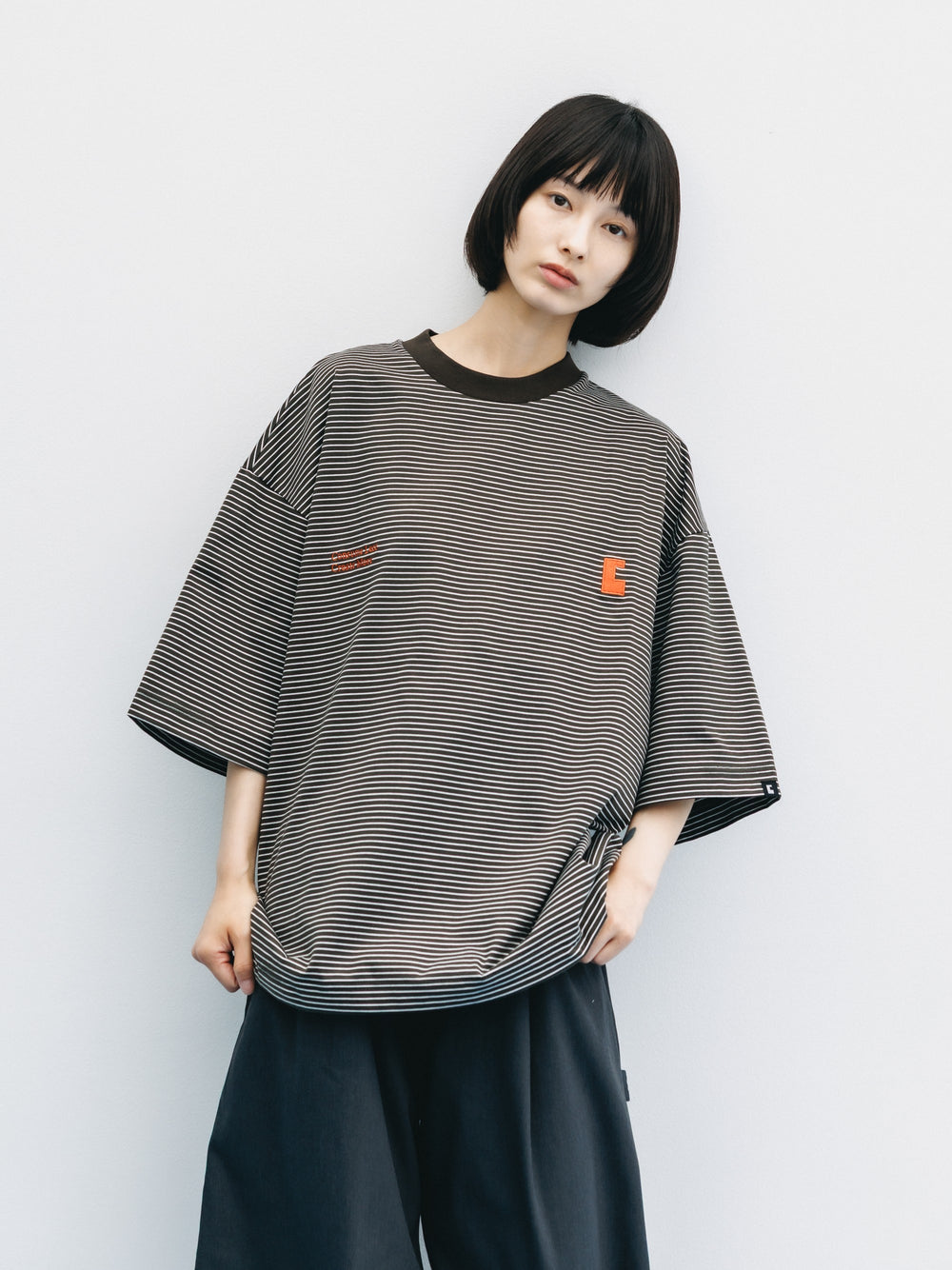 CLESSTE / 'C x Concept' Striped S/S T-Shirt With Drawstrings (Brown x White)