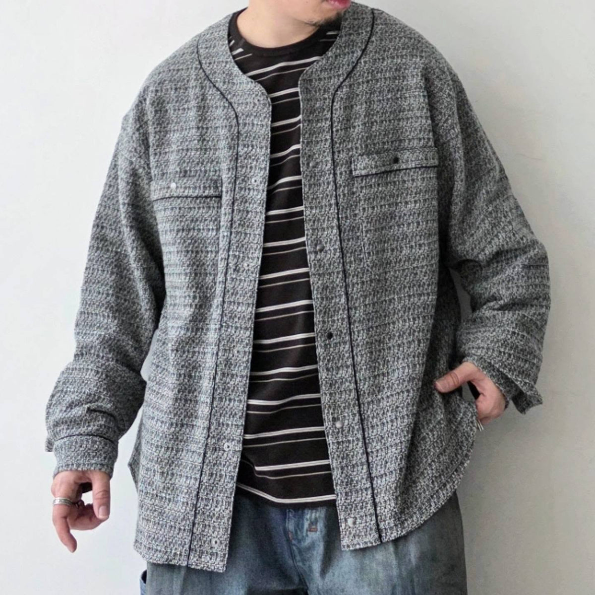 THE JEAN PIERRE / Tweed Baseball Shirt (Grey)