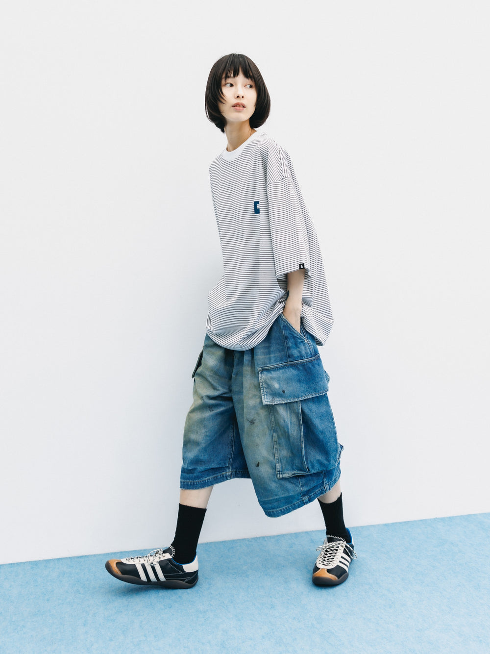 CLESSTE / 'C x Concept' Striped S/S T-Shirt With Drawstrings (White x Black)