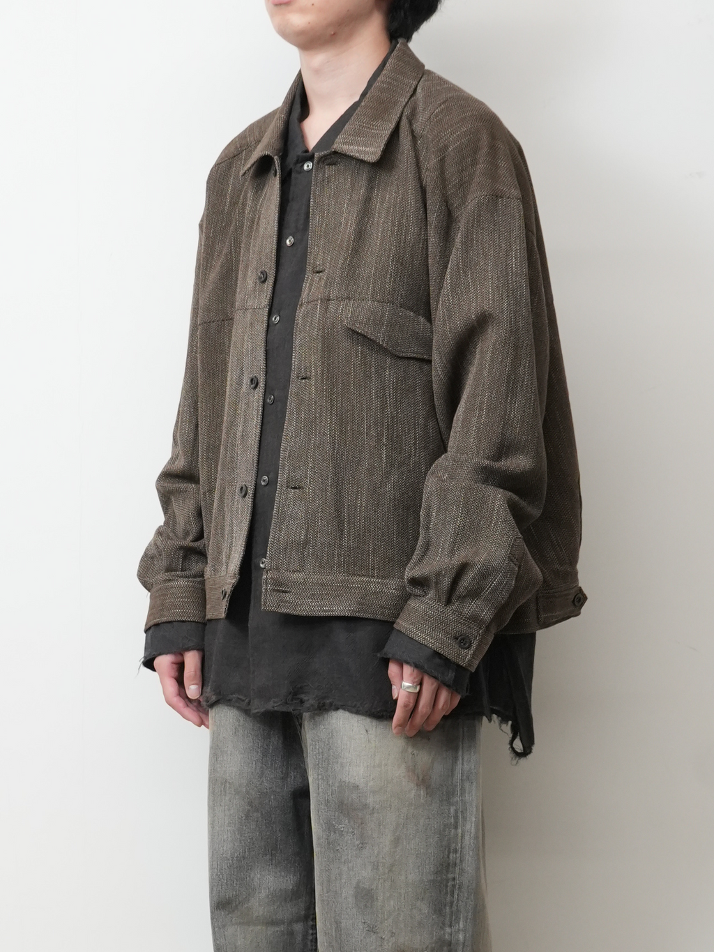 ANCELLM / Melange Wool Work Shirt Blouson (Brown)