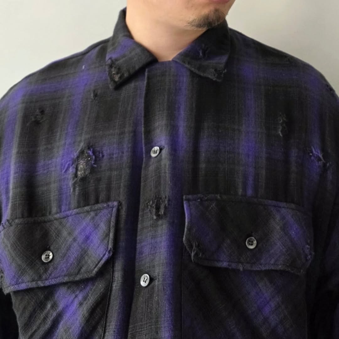 THE JEAN PIERRE / Grunge Plaid Open Collar Shirt
