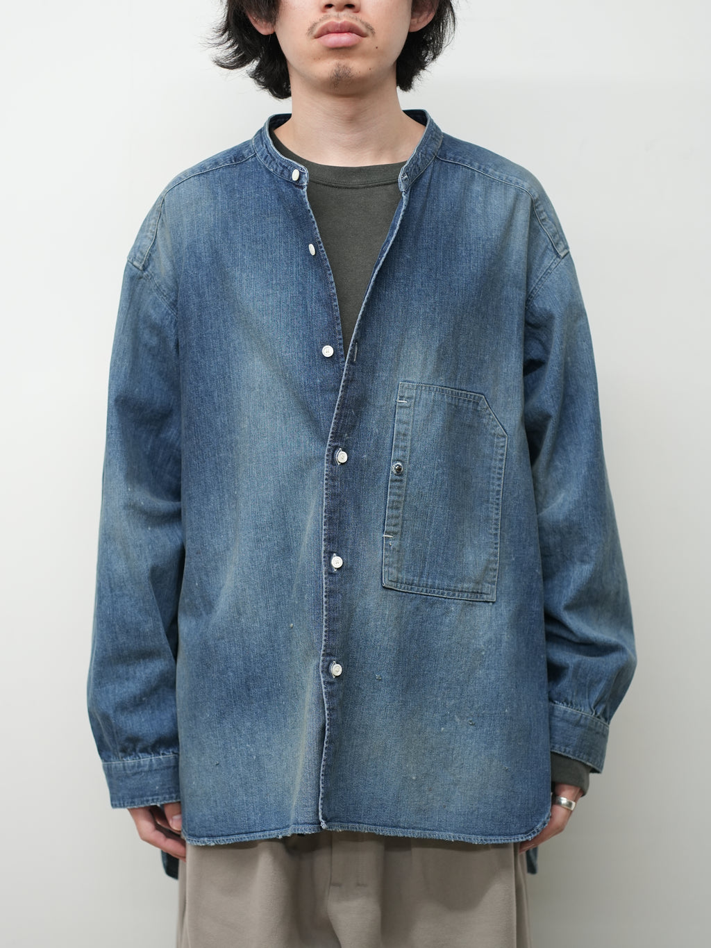ANCELLM / Denim Band Collar Shirt (Indigo)