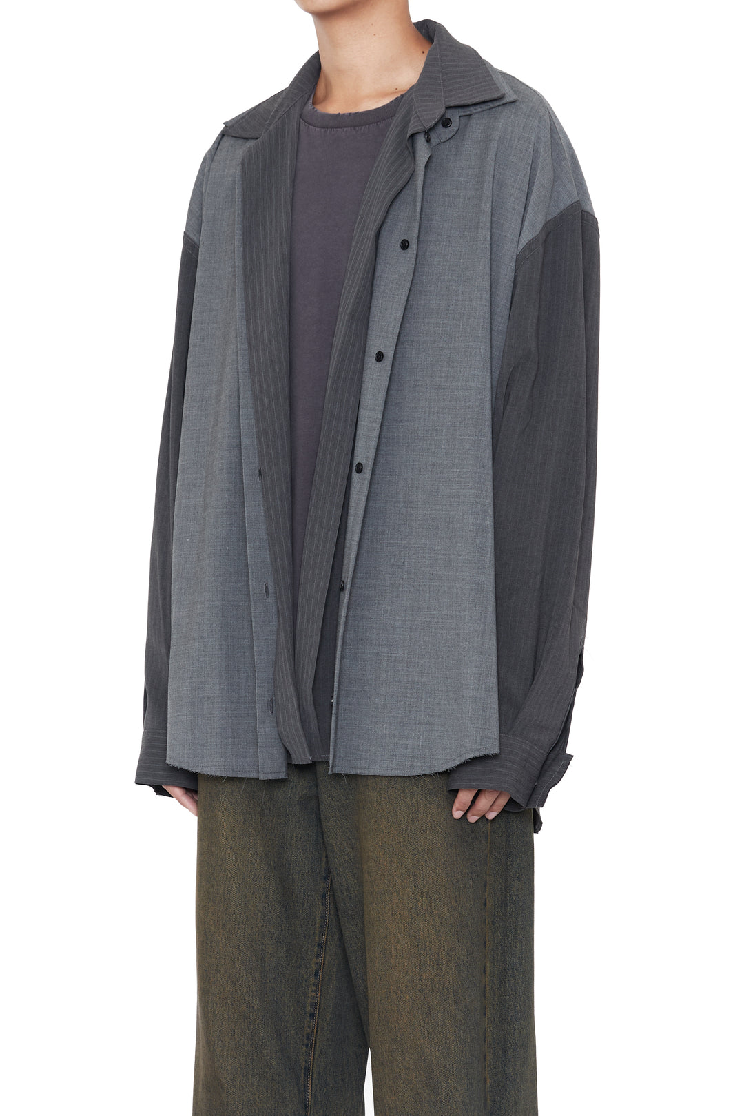 CODA / Grey Wool Poly 2In1 Double Layered Reversible Hybrid Layered Shirt