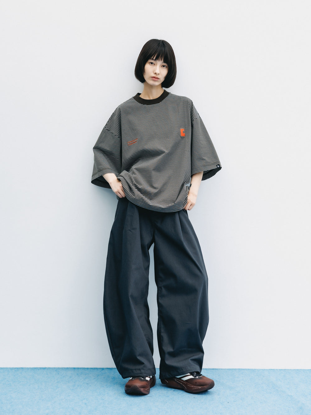 CLESSTE / 'C x Concept' Striped S/S T-Shirt With Drawstrings (Brown x White)