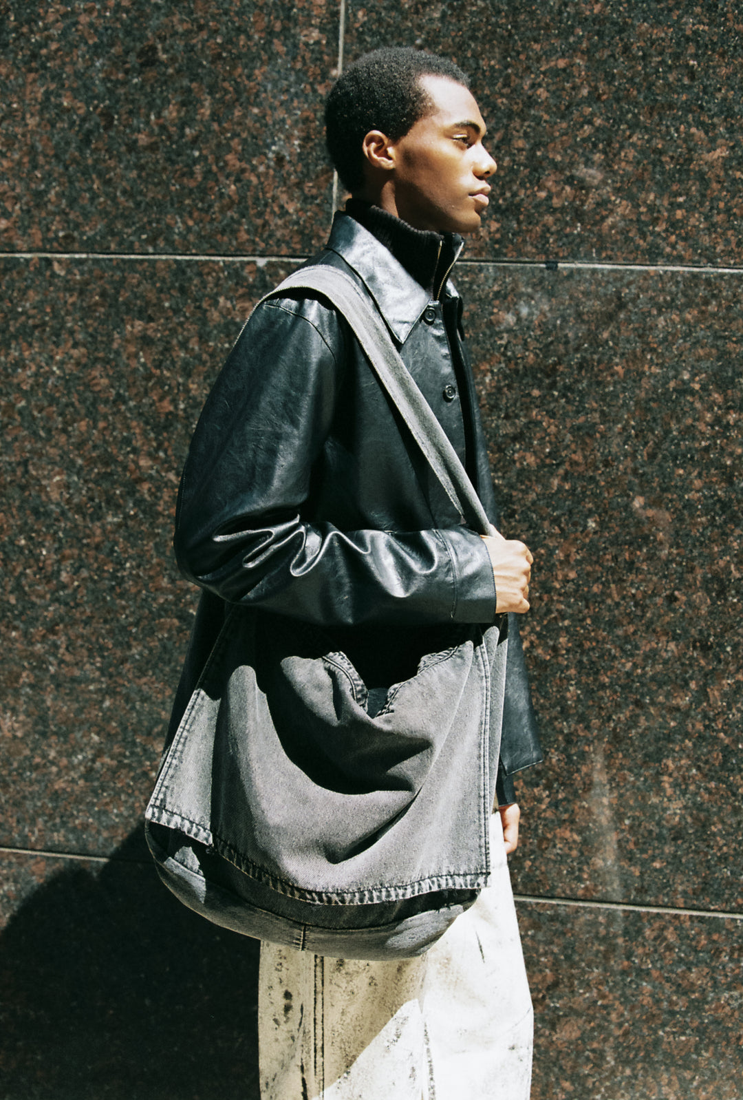 CODA / Black Acid Wash Denim Cross Body Bag