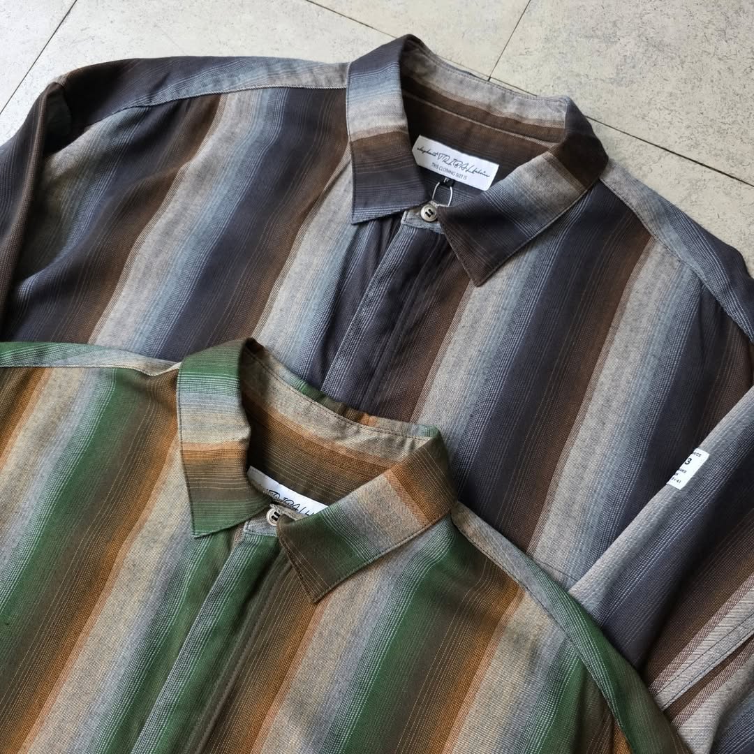 ELEPHANT TRIBAL FABRICS / Zip Ombre Stripe Shirt (Brown)