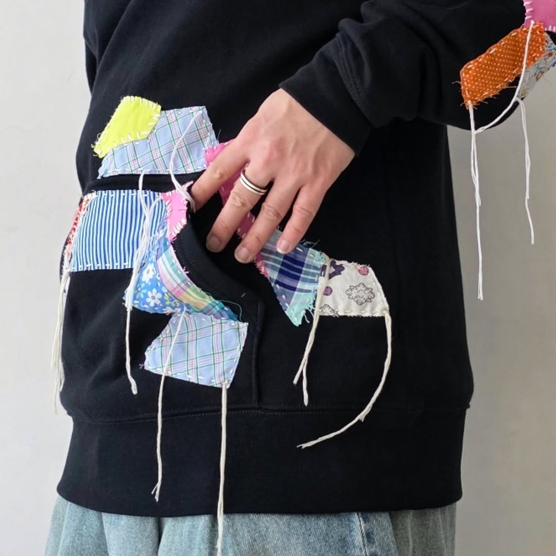 DISCOVERED / Patchwork Fabric Sweat Hoodie (Black)