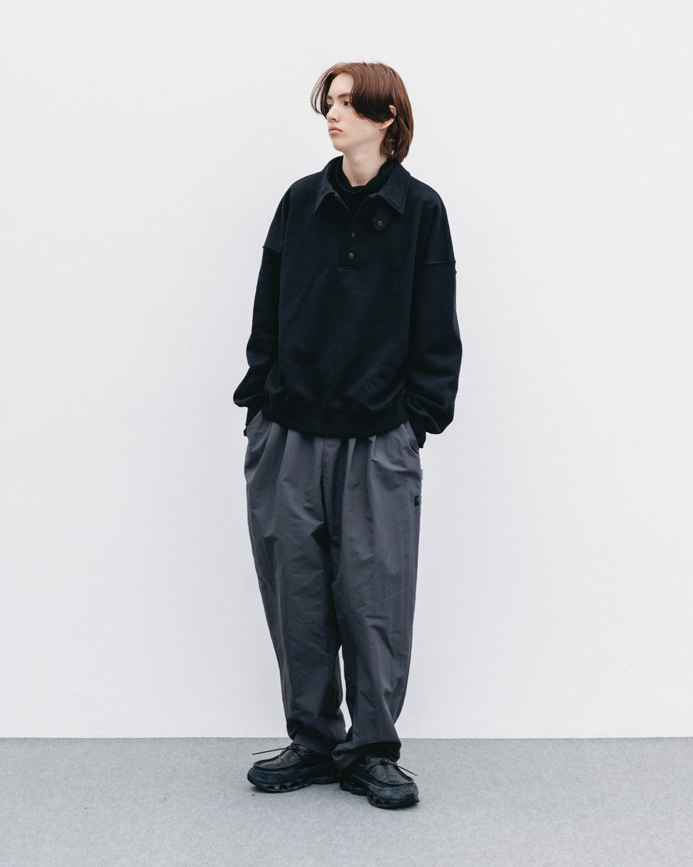 CLESSTE / Half Snap Sweat Shirt (Black)