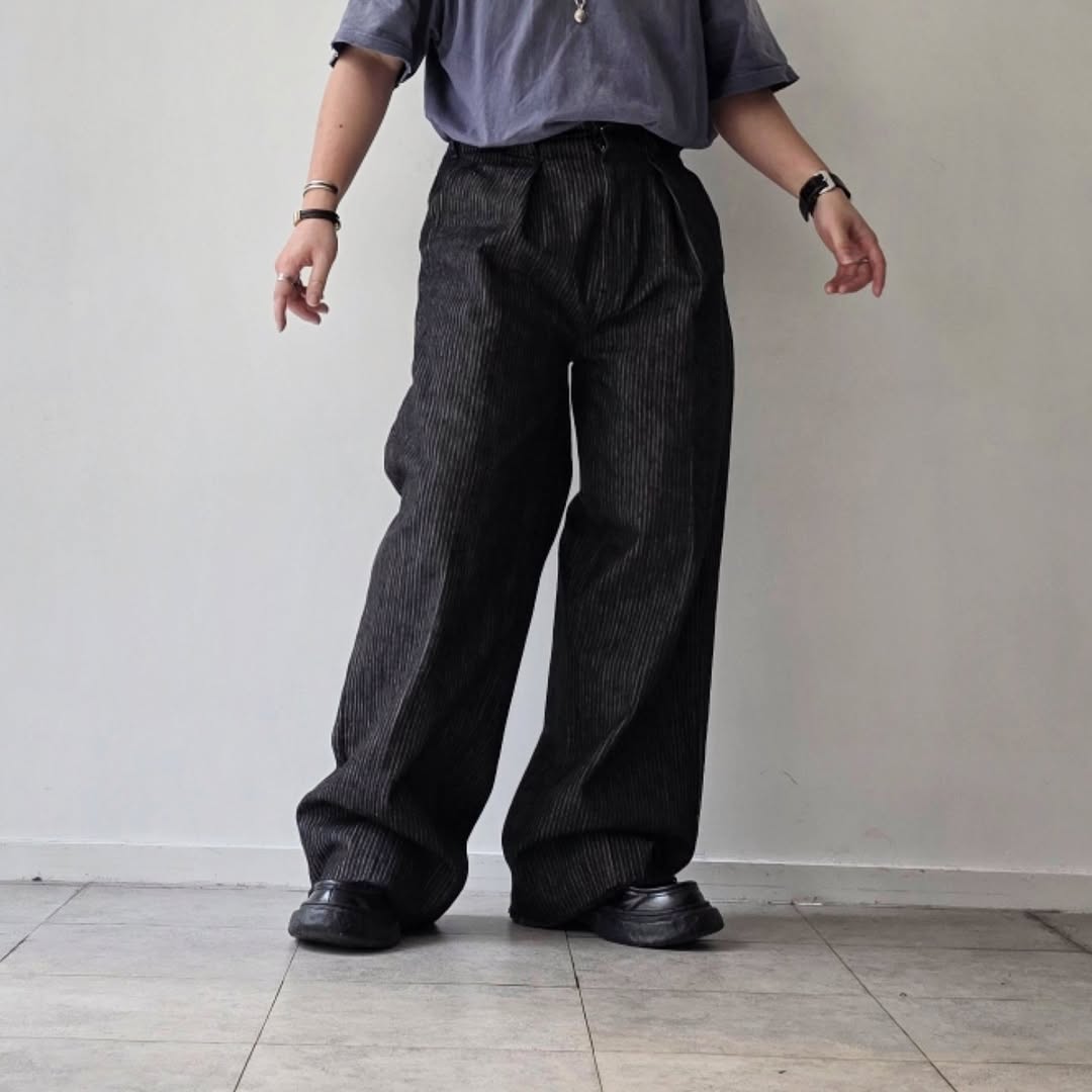 SABY / Tuck Baggy Type 2 - Stripe Denim One Wash - (Black OW)