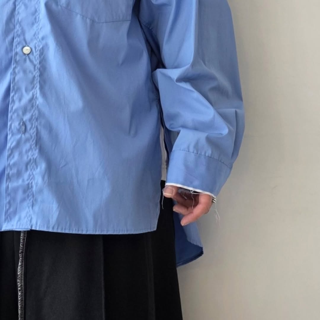 ANCELLM / High-Count Frayed Over Shirt (Blue)