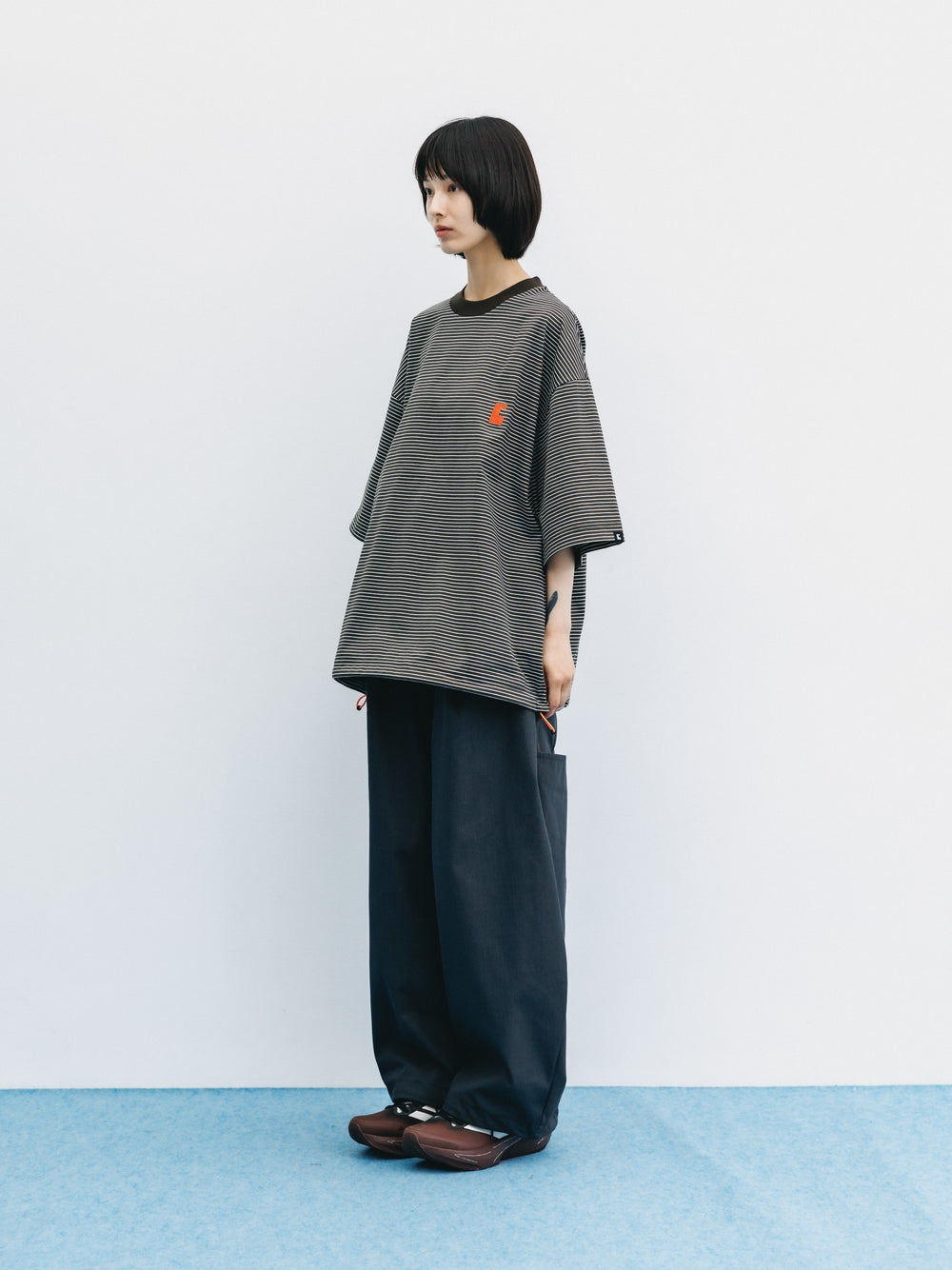 CLESSTE / 'C x Concept' Striped S/S T-Shirt With Drawstrings (Brown x White)
