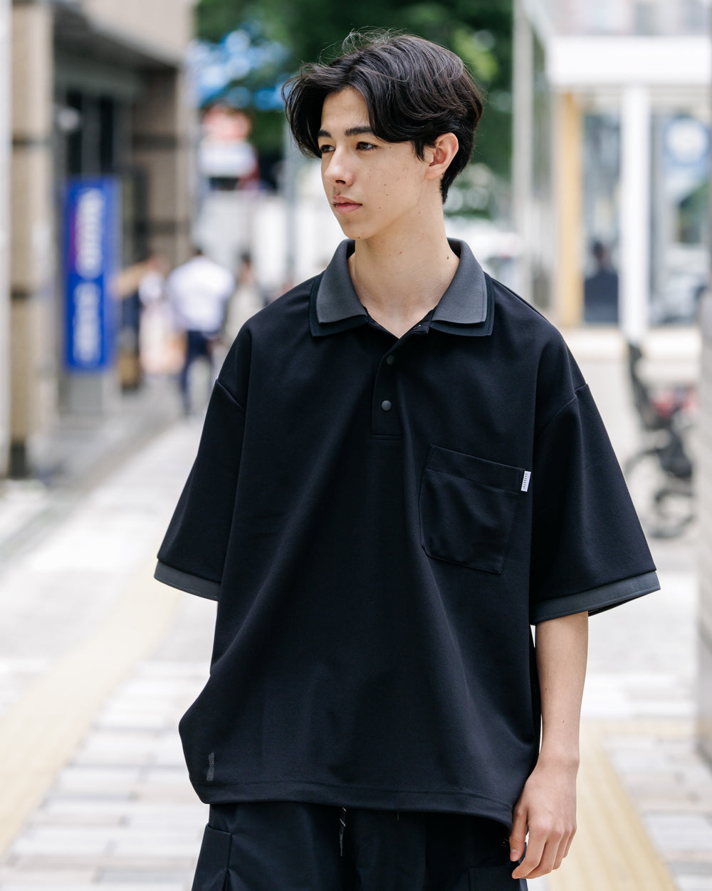 CLESSTE / Active City S/S Double Collar Polo Shirt (Black x Gray)