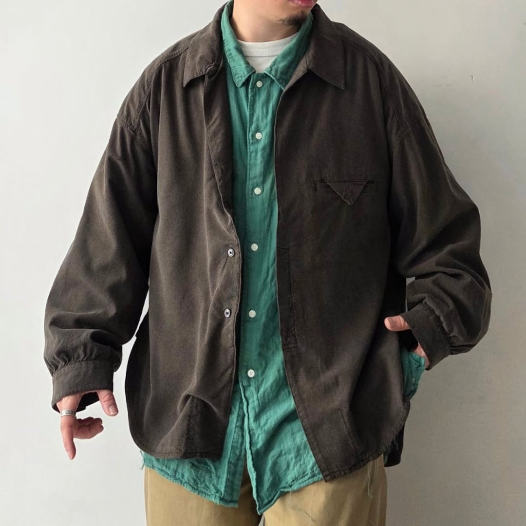 ANCELLM / Silk Nep Long Shirt  (Brown)
