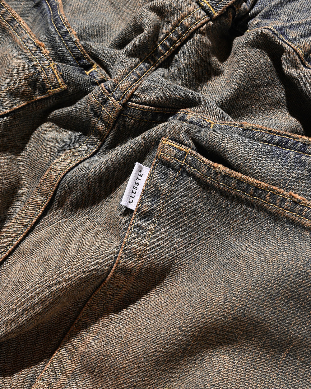 CLESSTE / Vintage Dyed Selvedge Denim Barrel Leg Pants (Vintage Brown)