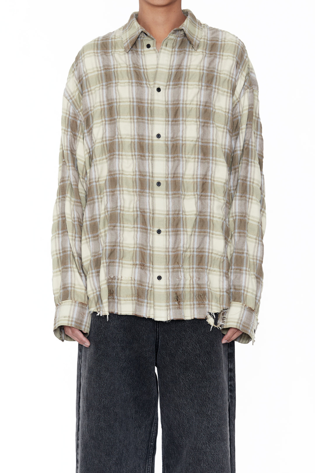CODA / Yellow Brown Checked Wash Thrashed Structured Shirt