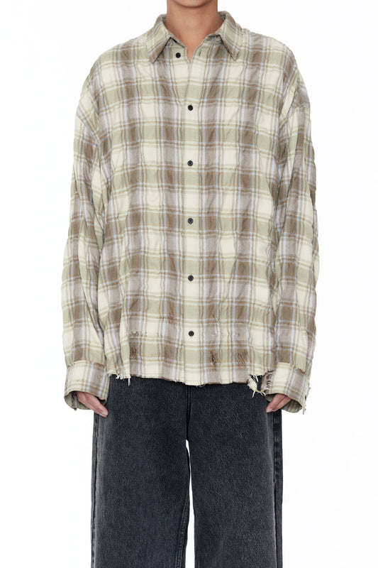 CODA / Yellow Brown Checked Wash Thrashed Structured Shirt