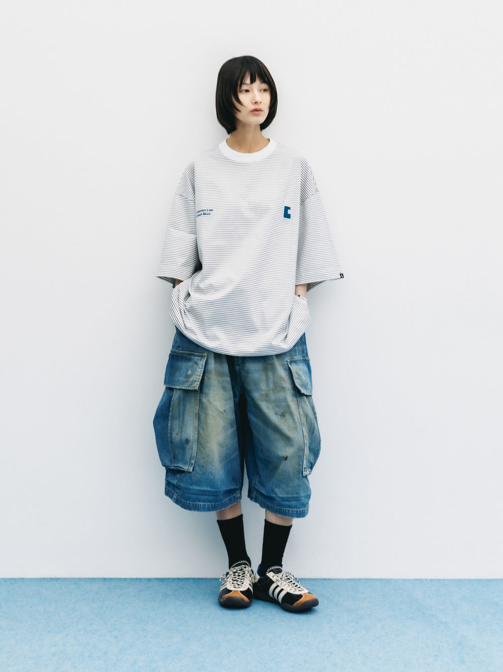 CLESSTE / 'C x Concept' Striped S/S T-Shirt With Drawstrings (White x Black)