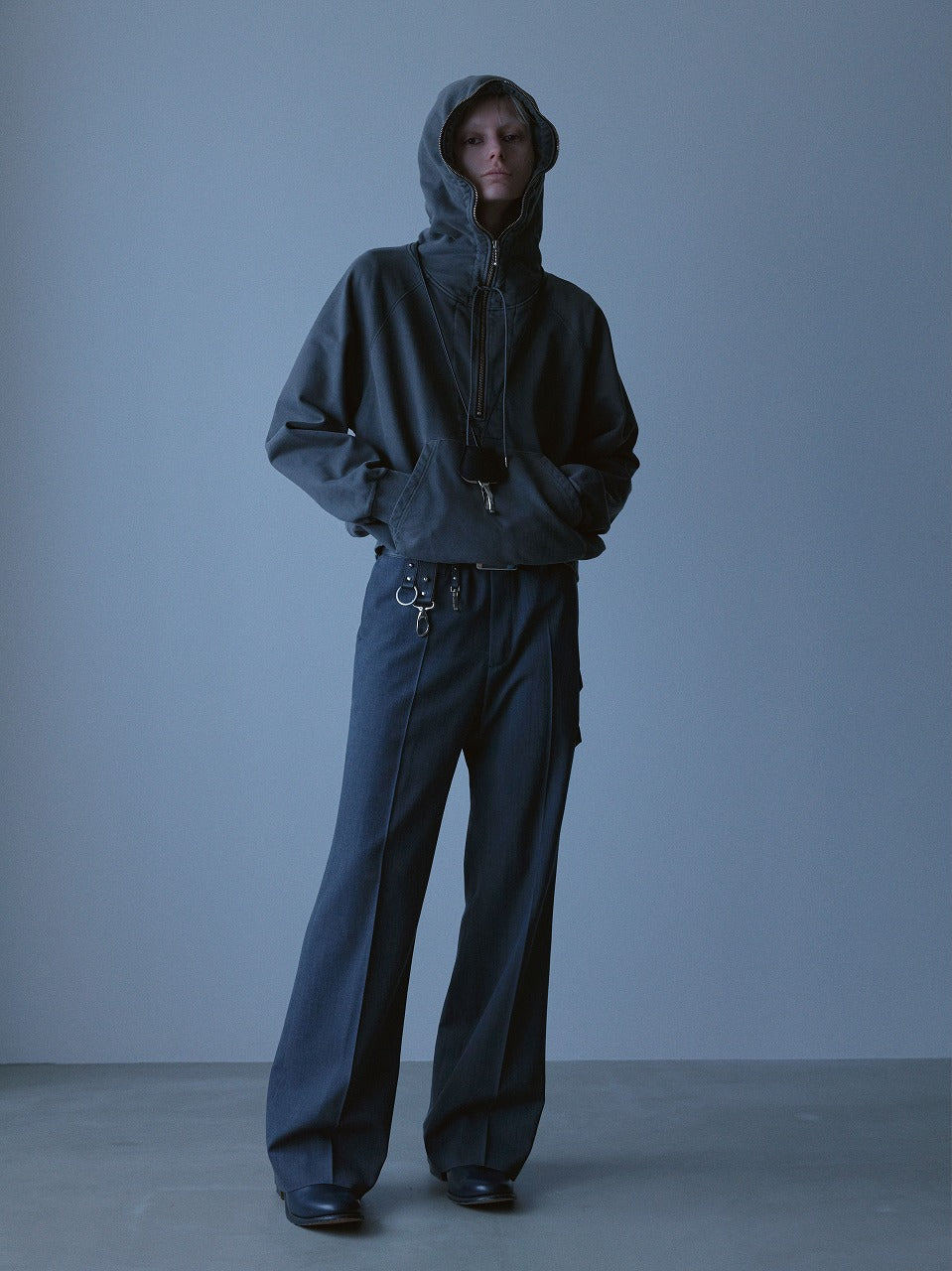 RICH I / Processed Half-Zip Sweat Hoodie (Gray)