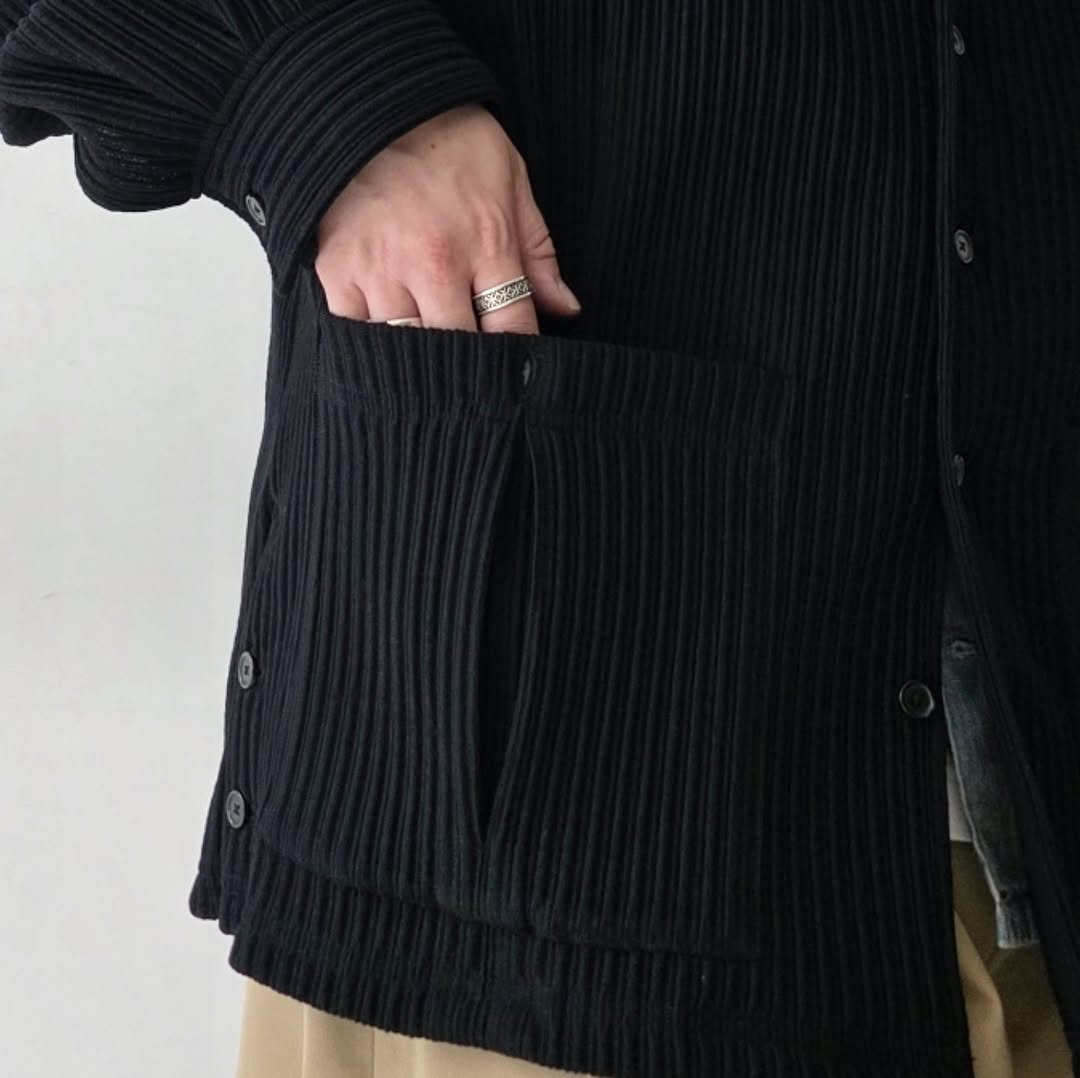 ANCELLM / Wrinkled Stripe Shirt (Black)