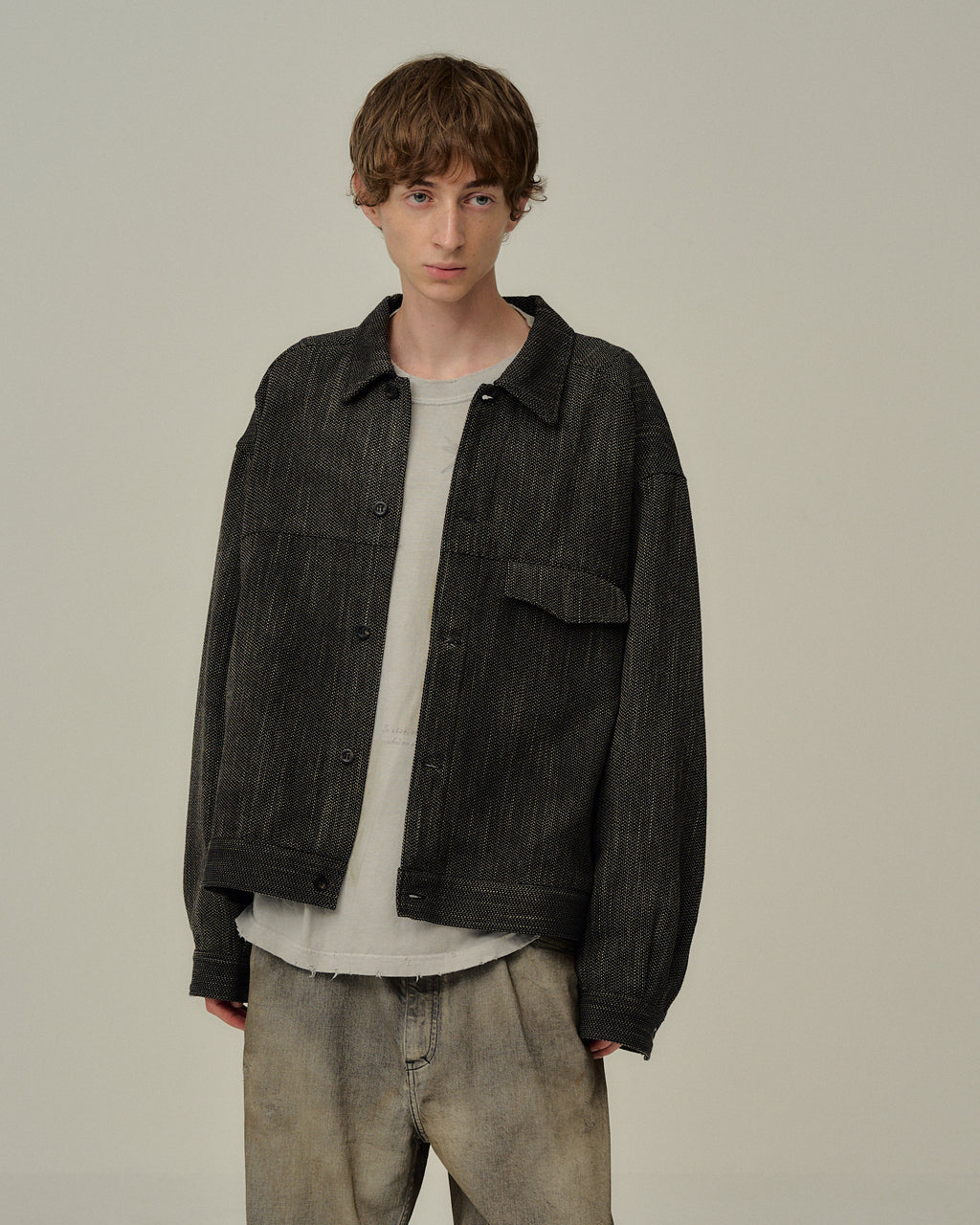 ANCELLM / Melange Wool Work Shirt Blouson (Black)