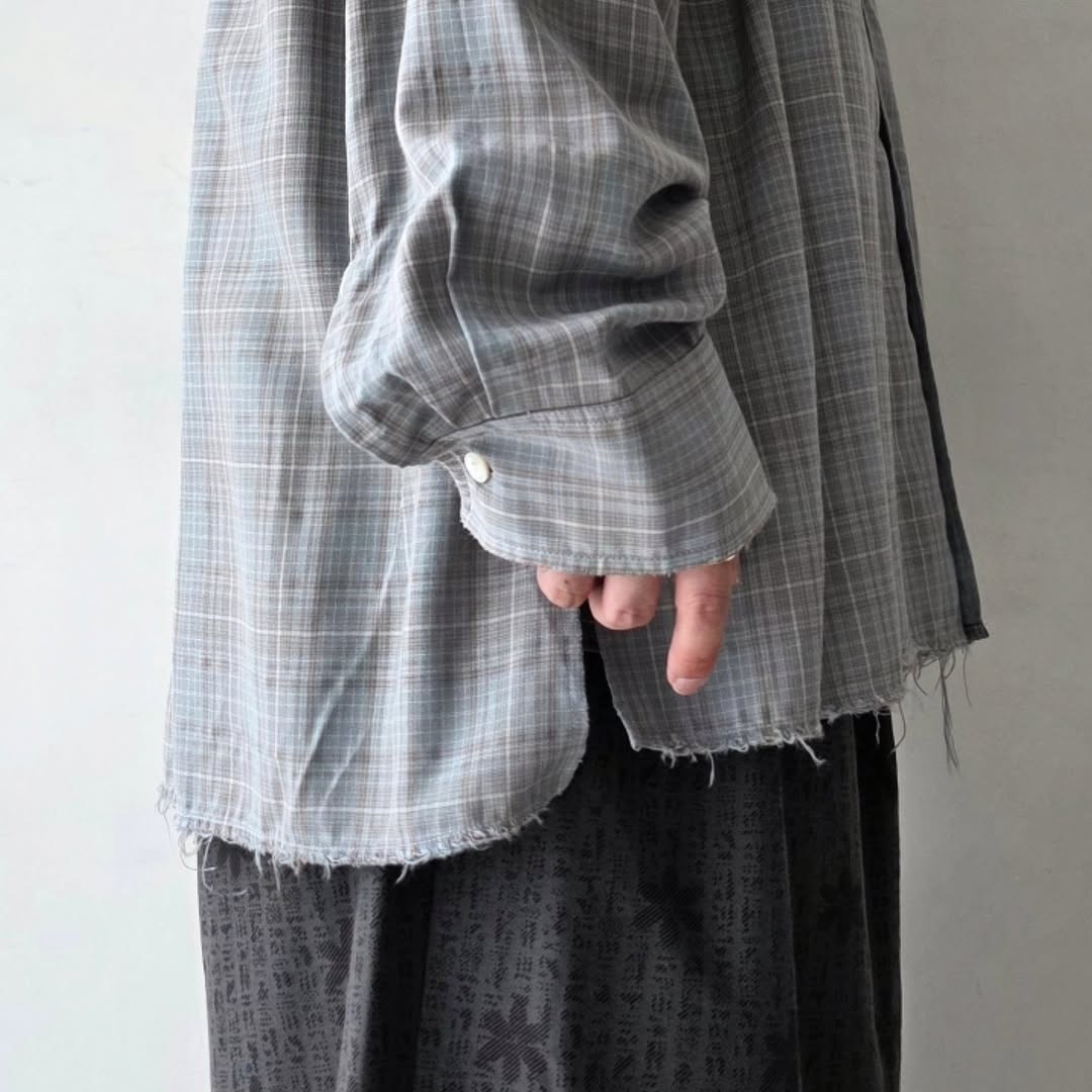 ANCELLM / Aging Rayon Check Shirt (Blue)