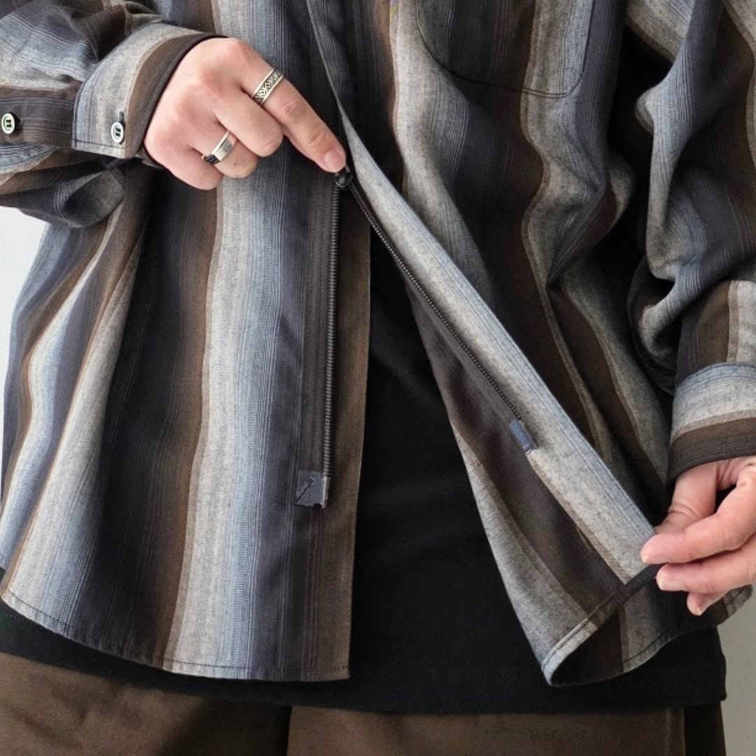 ELEPHANT TRIBAL FABRICS / Zip Ombre Stripe Shirt (Brown)