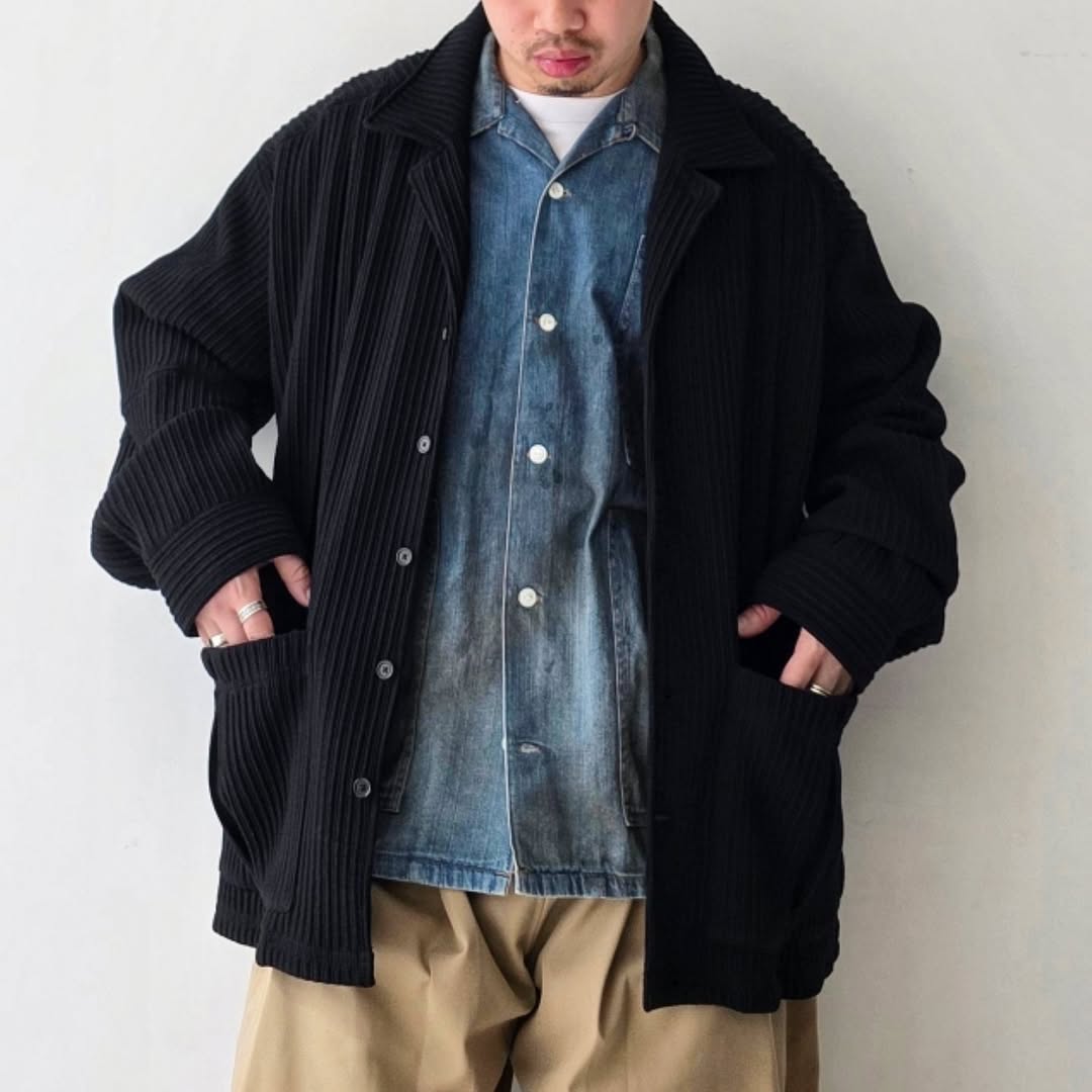 ANCELLM / Wrinkled Stripe Shirt (Black)
