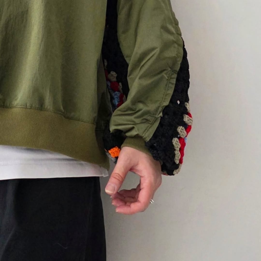 DISCOVERED / Kajif Nylon Crochet Sleeve Pullover (Khaki)