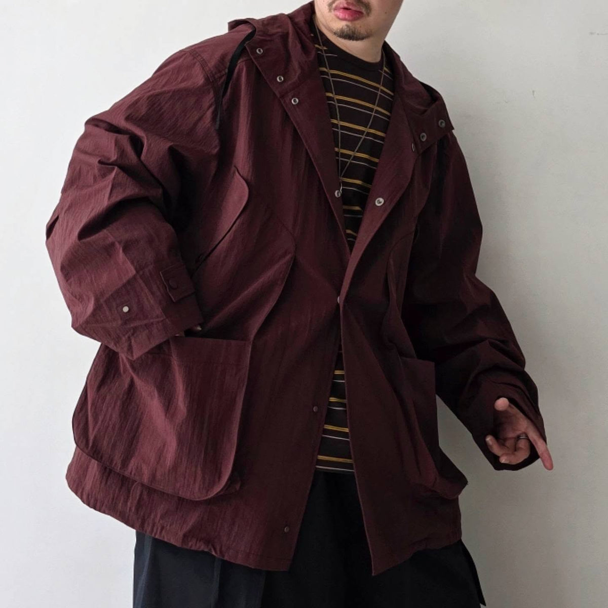 ANCELLM / Wrinkled Nylon Over Hoodie (Marron)
